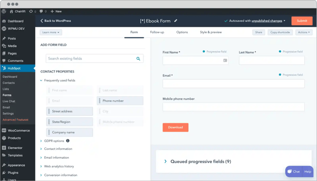 sponsorship form builder, hubspot wordpress plugin