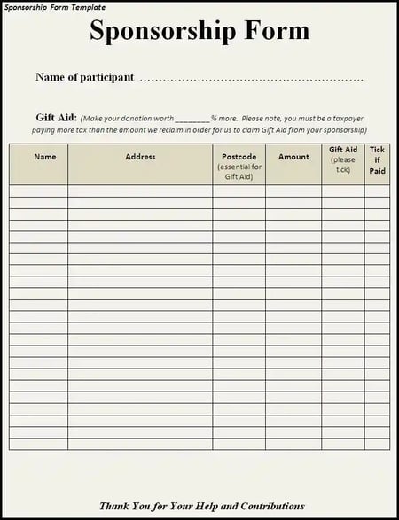 sponsorship form template, basic sponsorship form