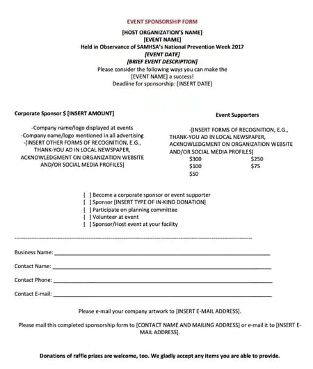 sponsorship form template, event sponsorship form example 