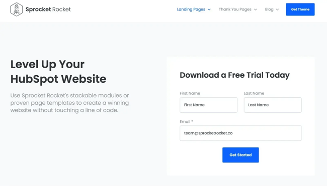 sprocket landing page template, hubspot