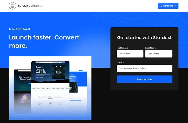 sprocket rocket template for landing page using html and css