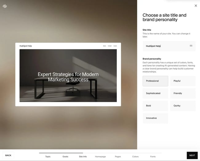 squarespace blueprint ai setup interface