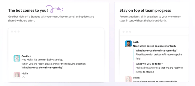 stand-up meeting software, geekbot