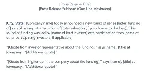 startup fundraising press release template