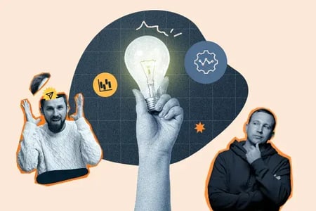Startup distribution engine graphic with a lightbulb for ideas, and images of MATG hosts Kipp Bodnar and Kieran Flanagan