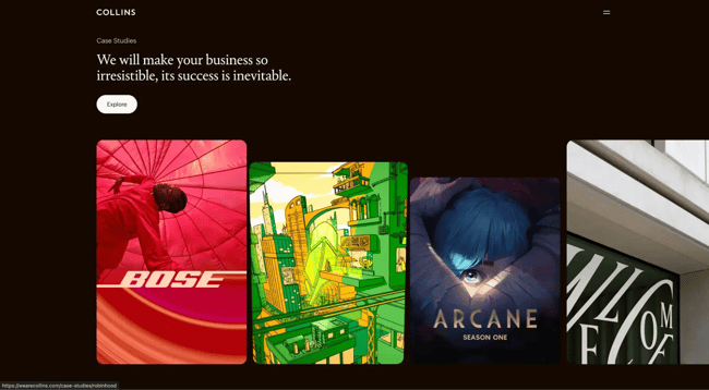 static website examples, collins