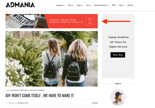 sticky ad in Admania theme increase ads revenue