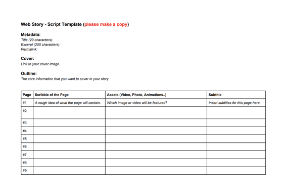google web stories storyboard draft template