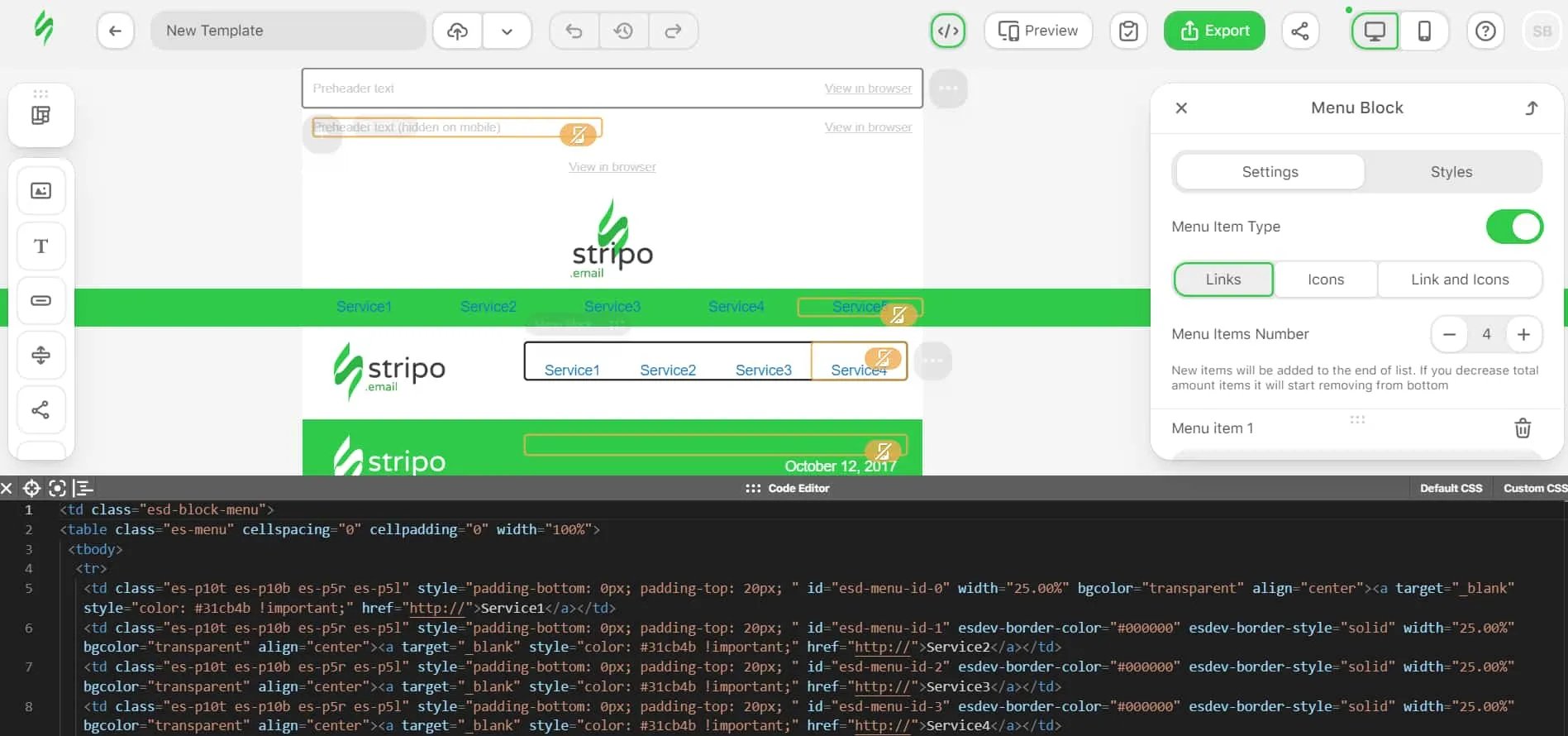 bulk emailing software, Stripos drag-and-drop email builder and HTML code editor