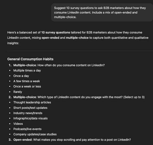 survey questions for b2b marketers, customer surveys with gpt