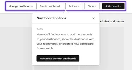 switching between multiple dashboards in hubspot
