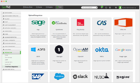 sysaid service desk integrations screen