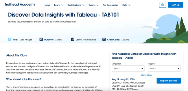 tableau course, trailhead academy