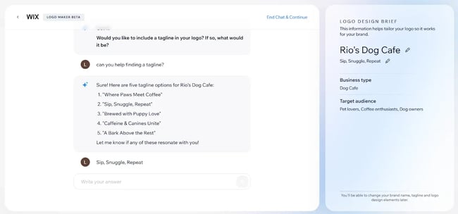 taglines by wix logo generator, taglines for dog cafe