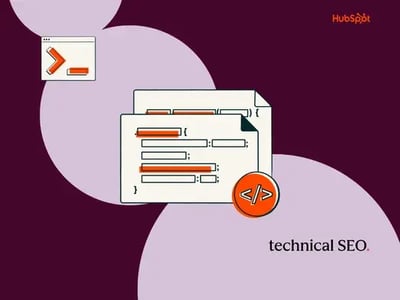 Technical SEO image with website coding graphics