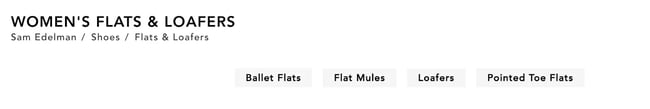 technical seo for ecommerce: Sam Edelmans product page for flats and loafers.