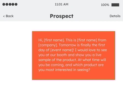 sales text message example: event
