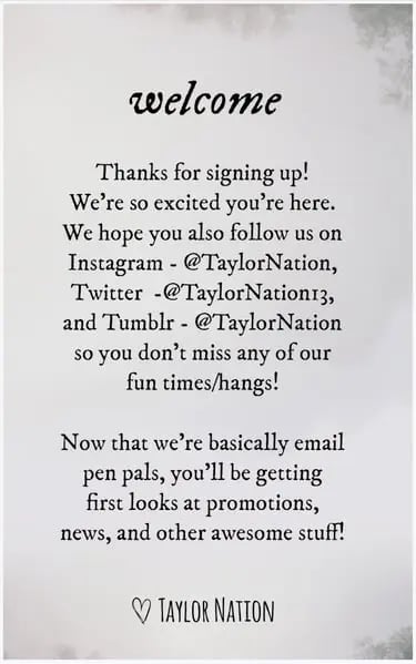 Thank you letter for customers, example from Taylor Nation