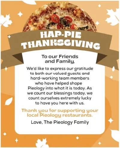 Thank you letter for customers, example from Pieology