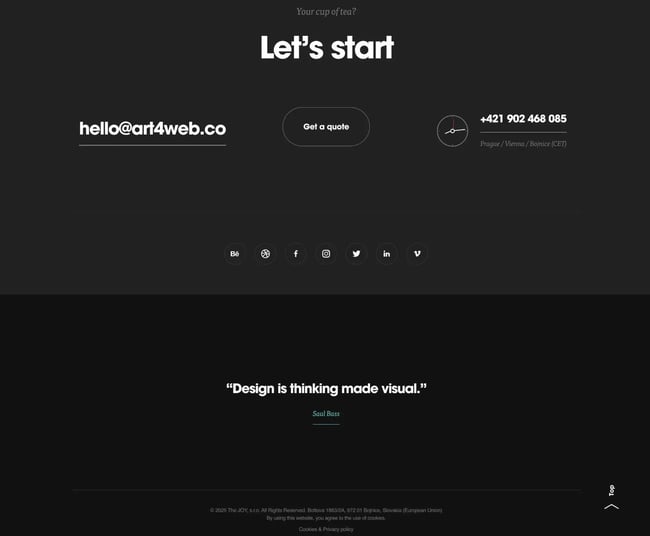 the art4web website footer does a good job of including a contact cta