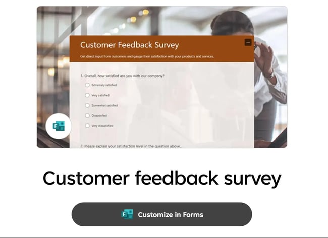 the customer feedback survey template from microsoft forms