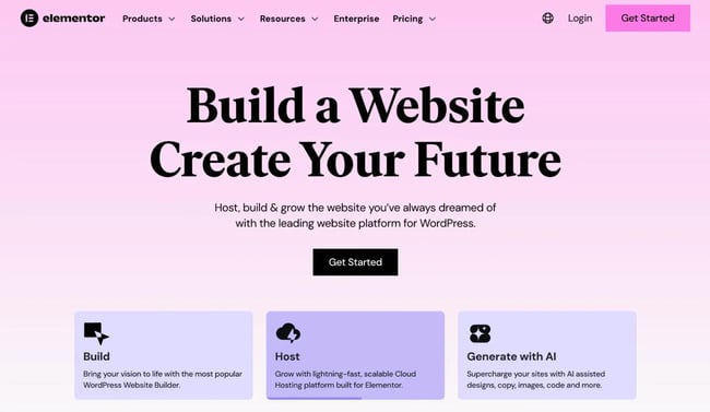 the elementor page builder homepage