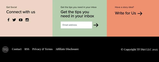 the financial diet website footer uses two different sections