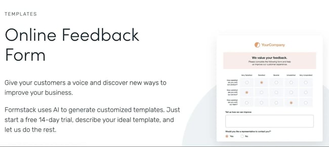 the formstack online feedback form template