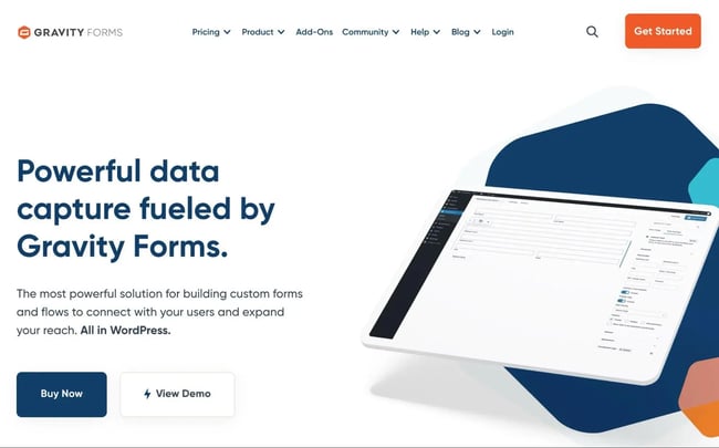 the gravity forms sponsorship form builder homepage