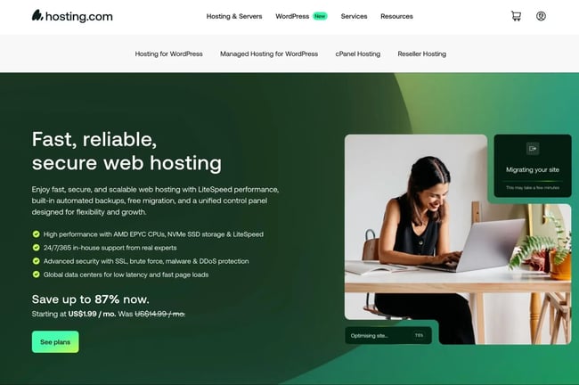 the hosting.com web hosting page