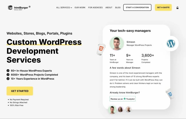 the htmlburger homepage for wordpress web design