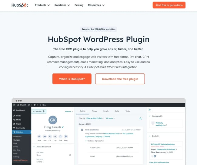 the hubspot wordpress plugin