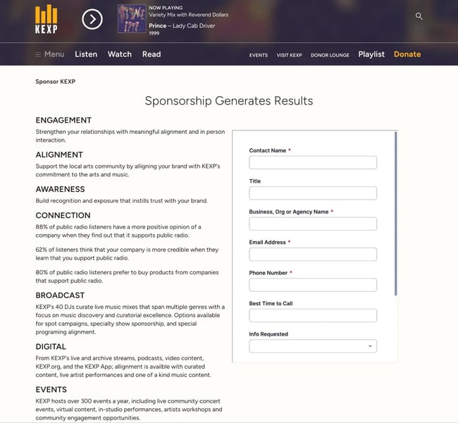 the kexp radio sponsorship page