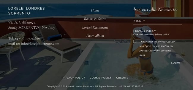 the lorelei londres website footer uses a nice background image