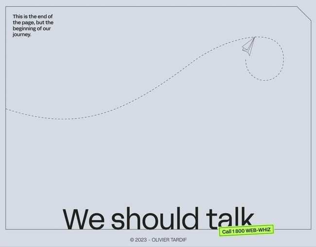 the olivier tardif website footer uses a more creative approach with a paper airplane