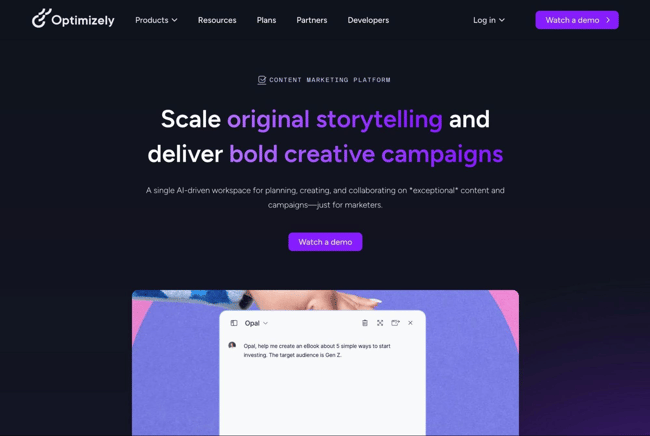 the optimizely content marketing platform homepage