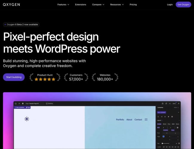 the oxygen builder homepage for wordpress