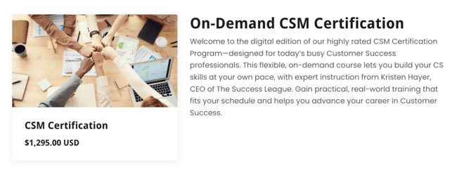 the success league on-demand csm certification pricing, customer service programs