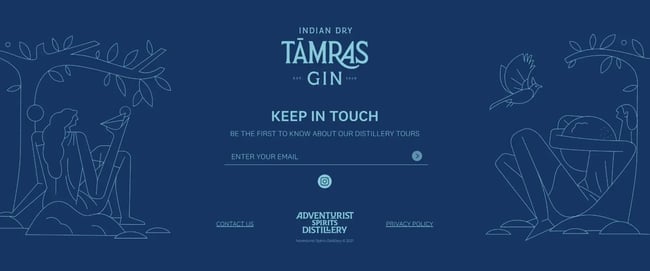 the tamras gin footer includes an email opt-in form