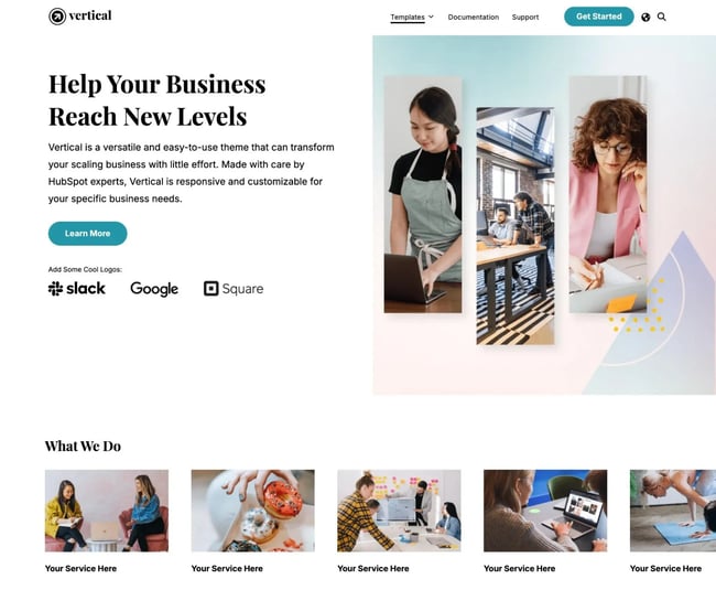 the vertical website template for hubspot