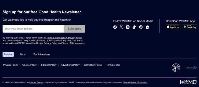the webmd footer helps webmd promote some of its offerings