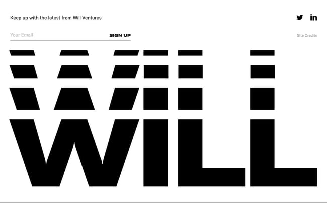 the will ventures website footer uses a more creative approach