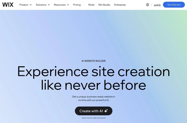the wix ai website builder page