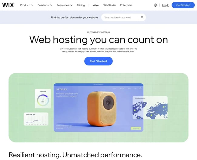 the wix web hosting page