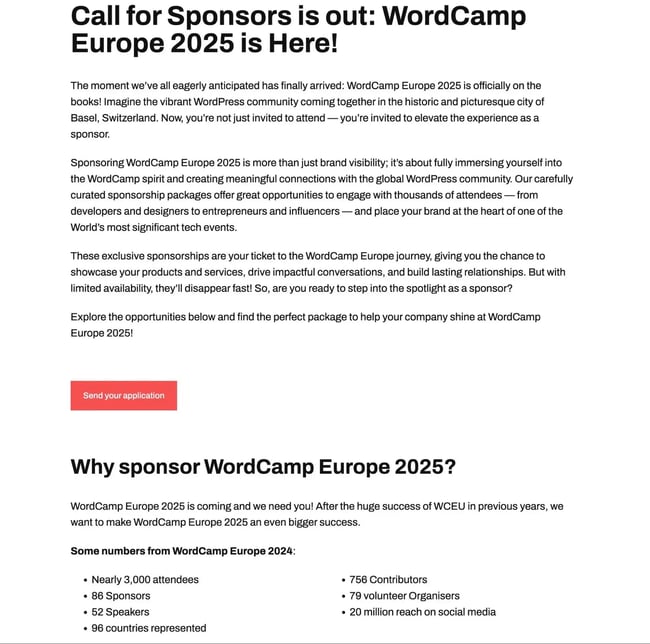 the wordcamp europe 2025 sponsorship page and form