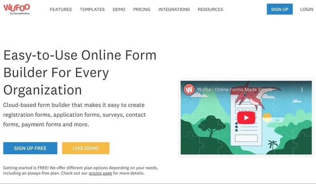 the wufoo homepage