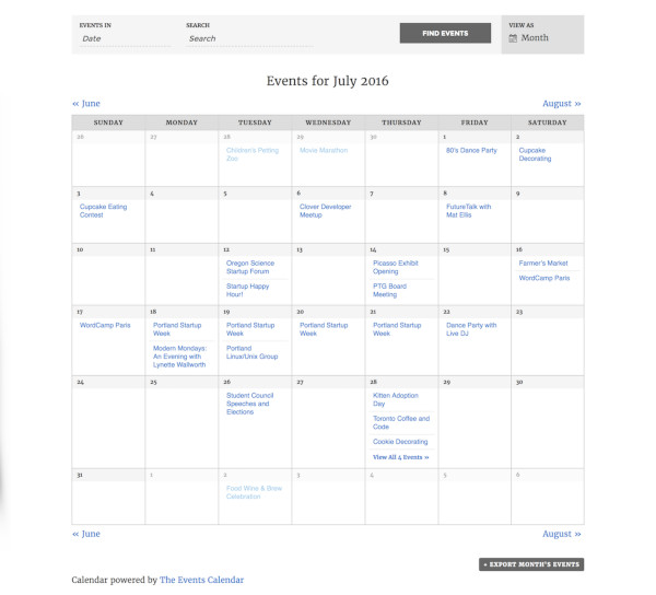 the events calendar plugin