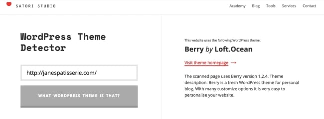what wordpress theme is that? Search result for http://janespatisserie.com/ in WP Theme Detector by Satori