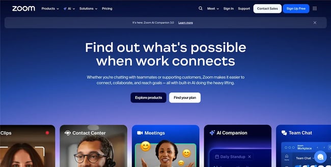 tools for international meetings, Screenshot of Zoom homepage