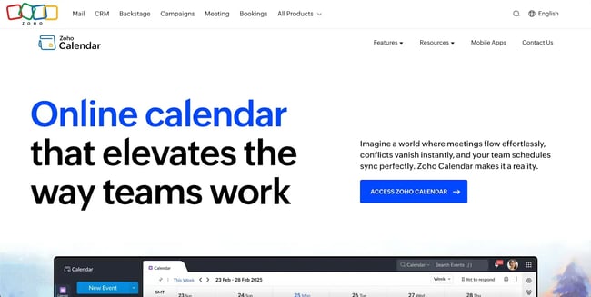 tools for international meetings, screenshot of zoho shared calendar